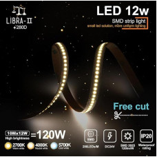 FactorLED LED juosta 24V 10M 120W (12W/m) didelio ryškumo 14400LM 280LED/m IP20 vientisos spalvos šaltai baltos šviesos virtuvei, svetainei, miegamajam ar luboms (5700K)