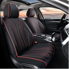 FLORICH Car Seat Covers Universal Seat Covers Set of 2 for Front Seats Breathable Car Seat Covers PU Leather Waterproof Suitable for Most Cars, SUVs and Trucks (Front Seats, Black & Red Line)