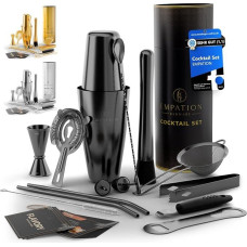 Cocktail Shaker Black, 14-Piece Cocktail Set with 825 ml Boston Shaker, Cocktail Accessories Including Recipe Cards, Bar Set for Beginners & Professionals, Cocktail Shaker Set Suitable as a