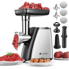 AAOBOSI Mėsmalė 3 in 1 elektrinė mėsmalė [2800W Max] su 2 ašmenimis, 3 plokštelėmis, dešrelių užpildymo rinkiniu, skirta naudoti namuose, nerūdijantis plienas