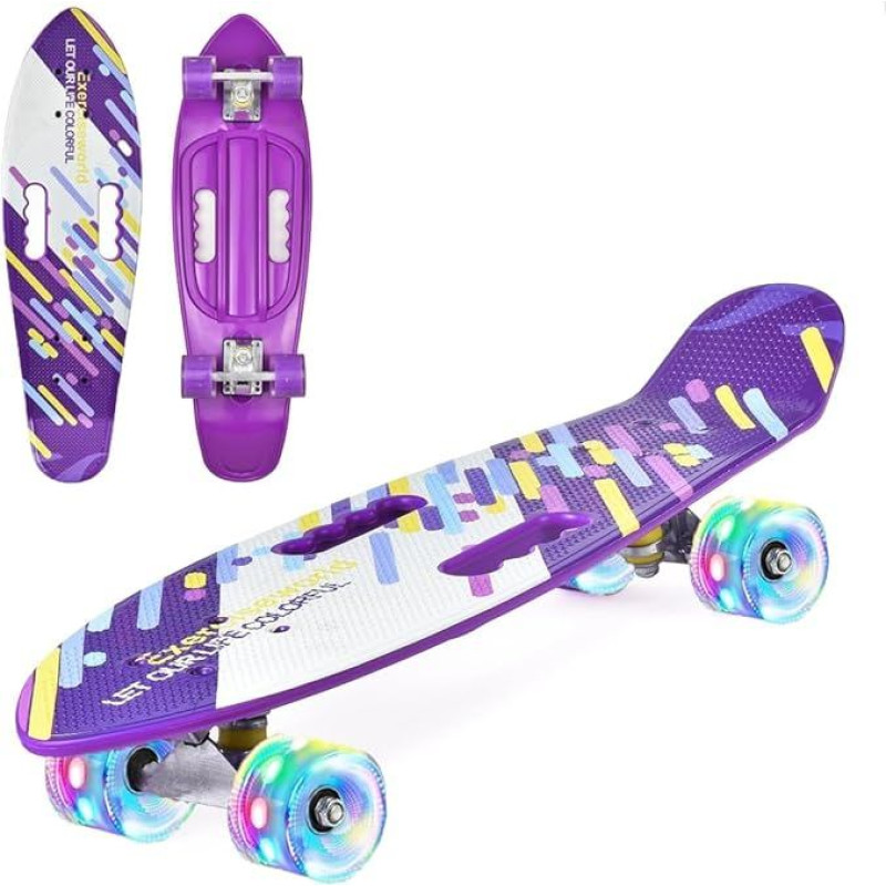 ERNAN Skateboard Complete 22 colių Mini Cruiser riedlentė vaikams su LED šviesos ratais Skate Board suaugusiems vaikams berniukams pradedantiesiems