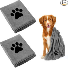 Šunų rankšluostis, 2 rankšluosčių pakuotė, ypač gerai sugeriantis šunims ir katėms, pilkas greitai džiūstantis mikropluošto rankšluostis naminiams gyvūnams, 75 x 35 cm rankšluostis katėms, šunims ar kitiems naminiams gyvūnams