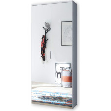 LINCOLN aukšta batų spinta su veidrodinėmis durelėmis, balta, universali universali spinta su 11 reguliuojamų lentynų, 80 x 190 x 35 cm (plotis x aukštis x gylis)