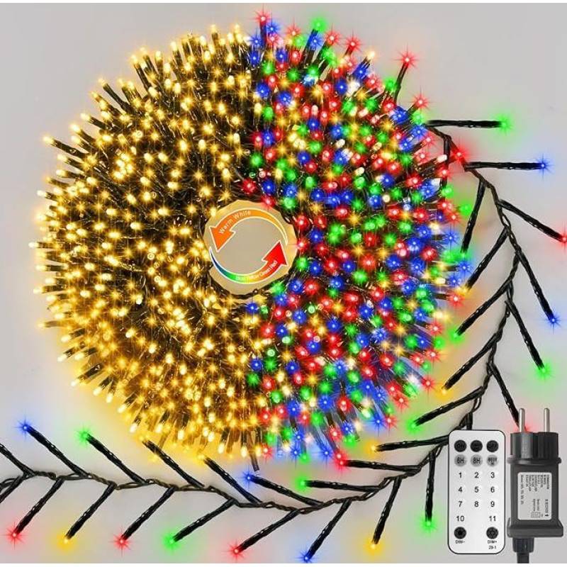 30 m 2000 m 2000 LED grupės pasakų žibintai įjunkite dviejų spalvų besikeičiančių styginių žibintų su nuotolinio valdymo laikmačiu, petardų Kalėdų žibintai tvorai, medžiui, kambario apdailai (šiltai balta arba įvairiaspalvė)