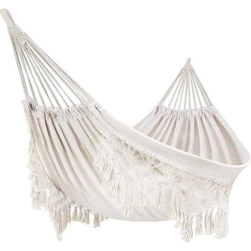 Lauko hamakas sodo hamakas Medvilninis hamakas lova Macrame Fringe Hammocks Boho balkono hamakas Rankų darbo kutai 2 Asmens dvigubas hamakas 250 kg namų paplūdimio patio
