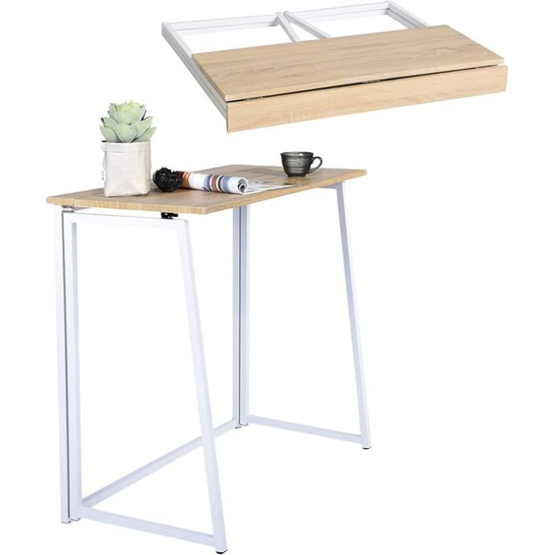 MEUBLE COSY sulankstomas stalas Nešiojamojo kompiuterio stalas Sulankstomas stalas Mažas sulankstomas kompiuterio stalas biurui, svetainei, namų biurui, lengvai surenkamas, ąžuolas + balta spalva