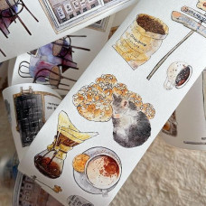 SeaHorse Forest Vol9 A50 Coffee Time, iš anksto supjaustyti Washi popieriaus PET juostos lipdukai, originalus dizainas, skirti žurnalui, albumui, planuokliui, albumo reikmenims, dienoraščiui