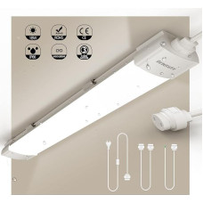 LED 18 W drėgnų patalpų lempa su kištuku, vonios kambario lubų apšvietimas 4000 K neutralios baltos spalvos vamzdis 60 cm ryškus lubų šviestuvas, atsparus vandeniui IP66 šviesa garažui, rūsiui, dirbtuvėms, sandėliui, vonios kambariui, virtuvei