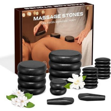 Karštų akmenų masažo akmenų rinkinys, 24 vnt. masažinių akmenų, pagamintų iš bazalto karštų akmenų, tinkamų SPA, masažo terapijai, atsipalaidavimui (24)