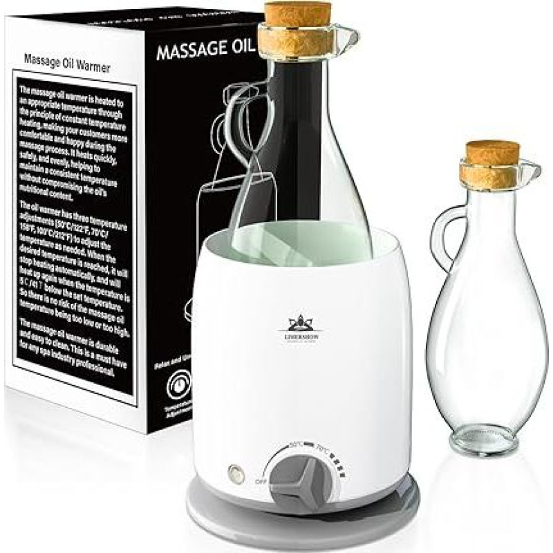 Masažo aliejaus šildytuvas su stikline karafe 5 minučių greitas šildymas, atpalaiduojantis ir maloniai šiltas masažas