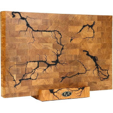 B4K pjaustymo lenta su ąžuoliniu stovu 45 x 30 x 4 cm Lichtenberg Blitze Design Premium End Grain Wood Board su rankenomis Rankų darbo pjaustymo lenta Antibakterinė ir švelni peiliui