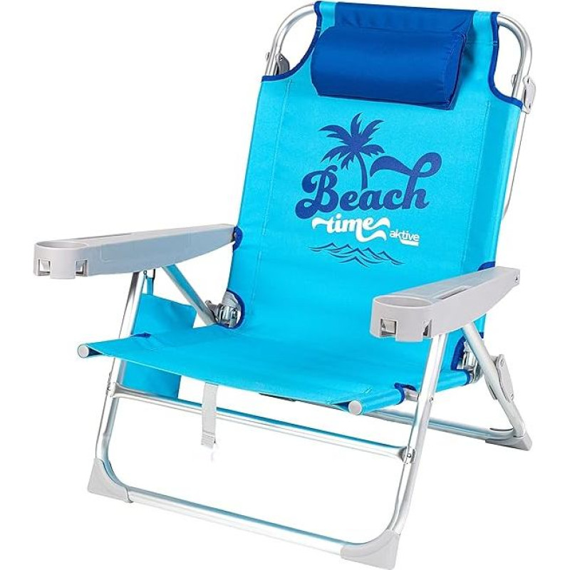AKTIVE sulankstomas ir atsilenkiantis paplūdimio krėslas su 5 padėtimis, matmenys 53 x 58 x 80 cm, maksimalus svoris 110 kg, aliuminio ir tekstileno medžiaga, paplūdimio krėslai su apsauga nuo virtimo (62286)