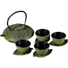 lachineuse ketaus dekoracija - 1 arbatinukas, 4 ketaus puodeliai ir arbatos sietelis - talpa 0,8 l Azijos dekoracija - japoniškų indų dovanų idėja - spalva, žalias bambukas