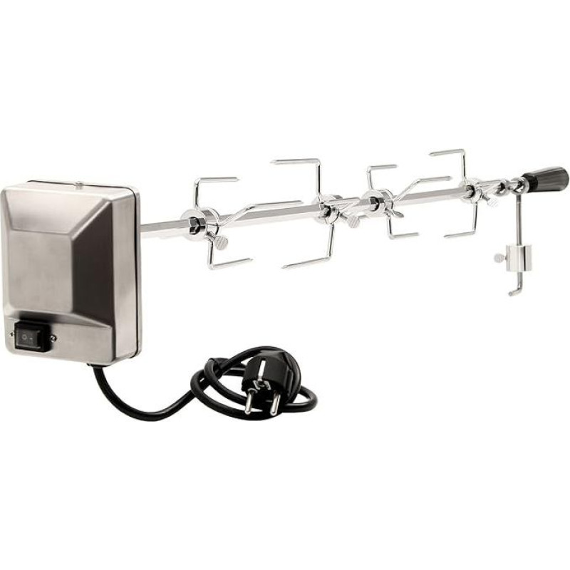 BBQ-Toro BBQ iešmų rinkinys, 100 cm, įskaitant 4 x mėsos adatas ir nerūdijančio plieno variklį, 220 V - 240 V, besisukantis iešmas, rotacinis iešmas, elektrinis besisukantis iešmas, universalus grilio iešmas.