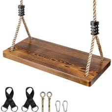 Wooden Swing for Garden & Indoor Use - Solid Wood Swing Seat (43 x 20 x 2.5 cm) up to 200 kg, Children & Adults Swing with Safety Ropes, Quick Assembly