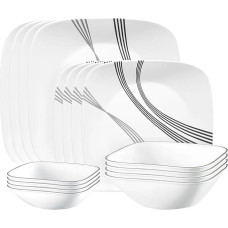 Corelle Urban Arc 16-Piece Service for 4, Tableware Set, 8 Plates, Bowls, Chip and Shatter Resistant, Dinner and Corelleware White