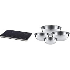 WMF Kult X Double Induction Hob, up to 28 cm & Gourmet Bowl Set 4 Pieces, Stainless Steel Bowls for Kitchen 0.75 L - 2.75 L, Mixing Bowl, Salad Bowl, Serving Bowl, Cromargan, Stackable