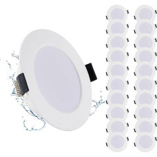 20 LED Spotlights, 230 V, LED Recessed Spotlights, Flat 5 W, 450 LM, IP44 Recessed Lights for the Bathroom, Cool White 6000 K, Diameter 75-90 mm Hole Diameter, Ceiling Spotlights for Living Room