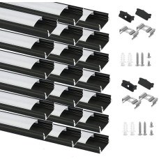 Pack of 20 LED Aluminium Profile Black, 1 m/3.3 ft Channel Black Profile with Milky White Cover, End Caps, Mounting Clips for LED Strip Lights Diffuser (No LED Strip)