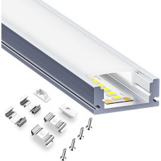 1 m ilgio LED aliuminio profilių rinkinys - 6 x U formos profilis su difuzoriumi, skirtas LED juostelėms 12,4 mm - įleistinis profilis gipso kartono plokštėms, luboms, netiesioginiam apšvietimui