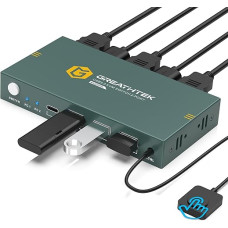 USB 3.0 HDMI KVM jungiklis 2 kompiuteriams, 1 monitoriui, 4K @ 60Hz KVM jungiklis (3 x USB 3.0 + USB C prievadas), skirtas 2 kompiuteriams dalytis monitoriumi, klaviatūra, pele, adaptyviuoju EDID, su staliniu valdikliu