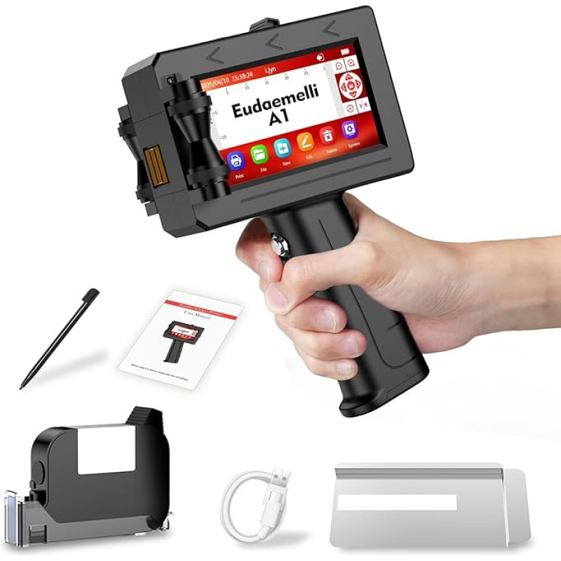 A1 rankinis rašalinis spausdintuvas - nešiojamasis tekstų/logotipų/QR kodų/barkodų/datos/serijinių numerių spausdintuvas, rašalinio kodavimo sistema kartonui/metalui/plastikui/keramikai/medienai/tekstilei