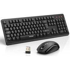 TECKNET belaidės klaviatūros ir pelės rinkinys, QWERTZ išdėstymo belaidė klaviatūra su pele, pilno formato, atspari purslams, 2,4 GHz belaidė pelė ir klaviatūra su 2-in-1 USB Nano imtuvu, skirta PC/Laptop/Mac