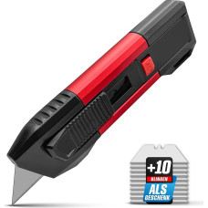 Profesionalus pjaustymo peilis su trapeciniais ašmenimis - apsauginis peilis su ašmenų padavimo funkcija - komunalinis peilis kilimų peilis gipso kartono peilis pjaustymo peilių rinkinys, įskaitant 10 SK5 anglinio plieno trapecinių ašmenų GRAFF