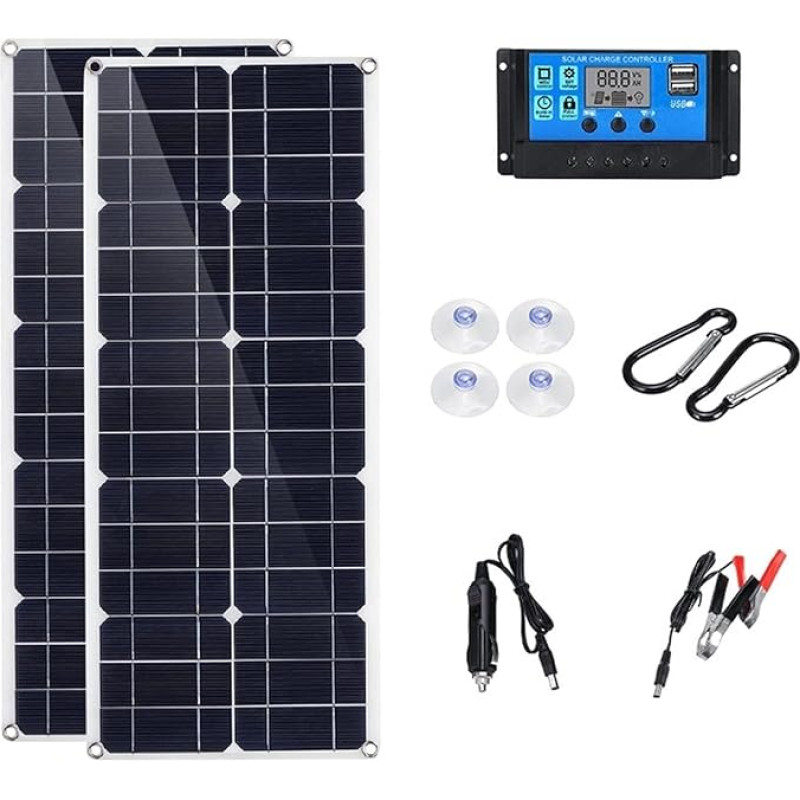 VCHICS 10 0 W/200 W 100 A valdiklis Saulės kolektorius Dviguba 12 V/5 V USB vandeniui atspari saulės baterija Poli saulės baterijos, skirtos automobilių jachtoms RV baterijos įkrovikliui (200 W 30 A valdiklis)