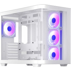 darkFlash ATX Mid-Tower žaidimų kompiuterio korpusas, 4 ARGB ventiliatoriai Kompiuterio korpusas, pilnai matomas priekinis stiklas, dviejų kamerų kompiuterio korpusas, C tipo, du 360 mm AIO, juodos spalvos (DPW90) (ATX galinis kištukinis, baltas)