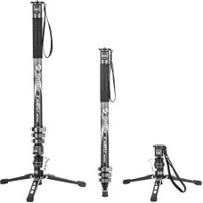 Fotopro Anglies pluošto monopodas su pedalu, 73 colių 3 in 1 profesionalus monopodas Anglies pluošto kelionių monopodas su kojelėmis, maksimali apkrova 22lbs, skirtas DSLR fotoaparato stabilizatoriui
