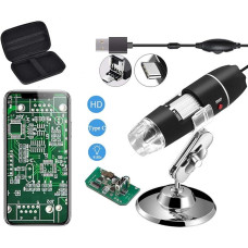 Jiusion Original 40-1000X USB Digital Microscope with Portable Carrying Case, Magnification Stereo Endoscope Camera 8 LEDs Metal Base for Micro USB Type C Android, Windows Mac Linux Chrome