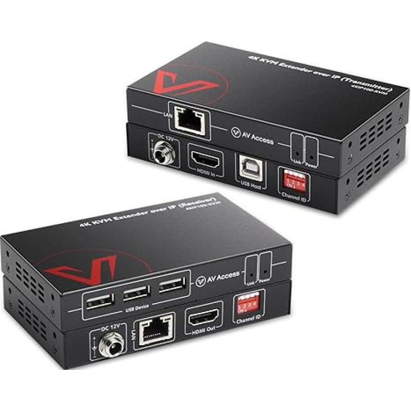 AV Access 4K KVM Extender über TCP/IP Ethernet bis 120m, UHD 4K@30Hz 1080P@120Hz, 16 Satz DIP Schalter, EDID Funktion, 3 Ports USB 2.0, über Cat5e/6 Kabel