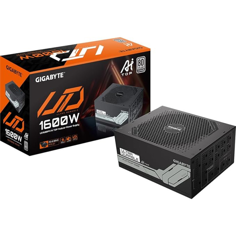 GIGABYTE UD1600PM PG5 AI TOP maitinimo šaltinis - PCIe 5.0, 80 Plus Platinum, visiškai modulinis dizainas, 120 mm ventiliatorius, suderinamas su ATX 3.1, ES kištukas