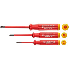 PB Swiss Tools PH Cross VDE atsuktuvų rinkinys PB 5548, 100 % šveicariškos gamybos, 3 dalių elektrinių atsuktuvų rinkinys, skirtas PH0/PH1/PH2 dydžio kryžminiams varžtams, raudonos spalvos