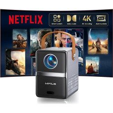Mini Projector 4K [Netflix Official|Dolby Audio] Smart Projector Small with WiFi6 2-Way Bluetooth Full HD 1080P Electric Focus Car Vertical Keystone Correction Short Distance Projector Integrated Apps
