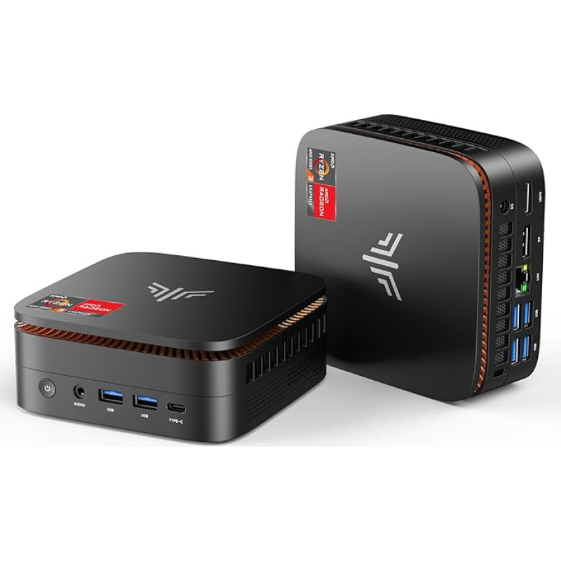 NiPoGi Pinova P1 mini kompiuteris AMD Ryzen 4300U W-11 Pro (4C/4T, iki 3,7 GHz) 8 GB DDR4 RAM + 256 GB SSD, 4K @ 60 Hz trigubas ekranas HDMI 2.0+Type-C+DP 1.4, Wi-Fi 5/BT 4.2, LAN, mini kompiuteris biurui/švietimui