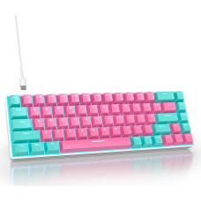 SOLIDEE Mechanical Gaming Keyboard 65%, 68 Keys with Linear Red Switch, Ice Blue Light, Wired Mechanical Keyboard with LED Backlight, for PS5/PS4/Xbox (68 Miami)