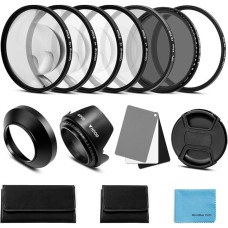 52 mm objektyvo filtrų rinkinys: UV CPL poliarizacijos reguliuojamas ND filtras ND2-ND400 Artimųjų objektyvų filtrų rinkinys +1, +2, +4, +10 objektyvo gaubtas Pilka kortelė Suderinamas su DSLR fotoaparatu