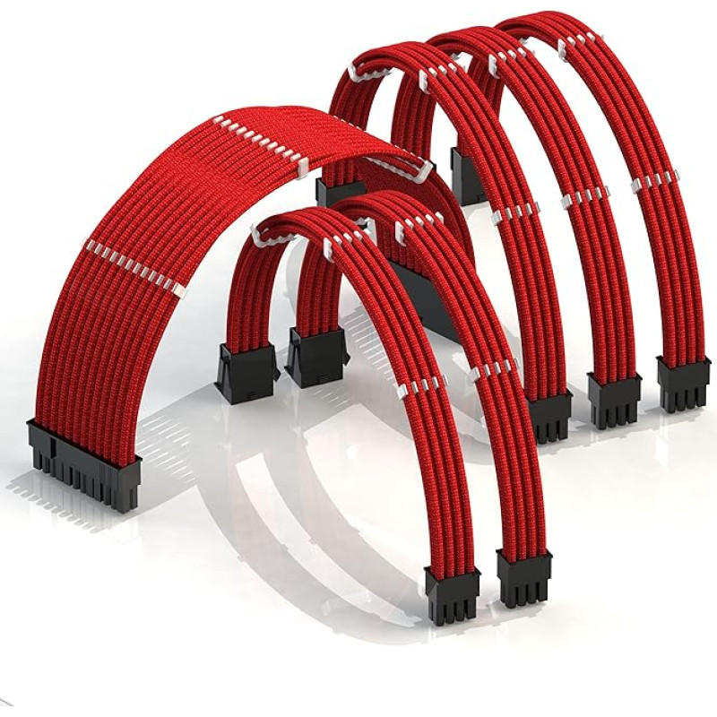 LINKUP - 50 cm maitinimo šaltinio kabelio prailginimas padengtas GPU individualus kompiuterio maitinimo šaltinis su šukomis - suderinamas su RTX3090┃1 x 24 P (20+4)┃2 x 8 P (4+4) CPU┃3 x 8 P (6+2) GPU rinkinys┃500 mm - raudona