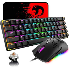 Mini Mechanical Gaming Keyboard 68 Keys RGB Backlit USB C Gaming Keyboard Lightweight Rainbow Backlit 6400 DPI Honeycomb Mouse Pad Compatible with PS4 Xbox