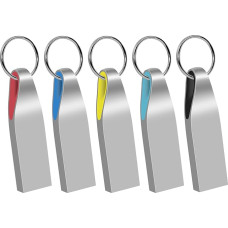 USB atmintinė 16 GB, 5 metalinių atmintinių USB 2.0 su raktų pakabuku, įvairiaspalvė