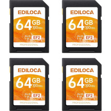 EF2 UHS-I Memory Card 64GB 4-Pack Read 100MB/s, Write 45MB/s, C10, U1, V10, Full HD and 4K Video, SD Card for Professional Photographers