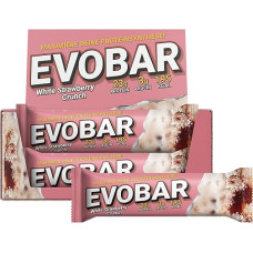 EVO SPORTS FUEL EVOBAR baltyminis batonėlis EVOBAR White Strawberry Crunch, 12 x 60 g, baltyminis batonėlis be palmių aliejaus, 23 g baltymų viename batonėlyje, patikrinta kokybė, pagamintas Vokietijoje (pakuotė po 1)