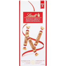 Lindt Chocolate Batons Cherry Stem Geli | 125 g | 16 Milk Chocolate Sticks Filled with Liquid Swiss Cherry Liqueur | Chocolate Gift with Alcohol | Chocolate Gift