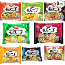 Nissin Damae Instant Noodles Ramen Pack of 8 Flavours - Tonkotsu, Chicken, Beef, Seafood, Spicy Spicy Spicy Sesame, Duck, Tokyo Soy Sauce (8 x 100 g)
