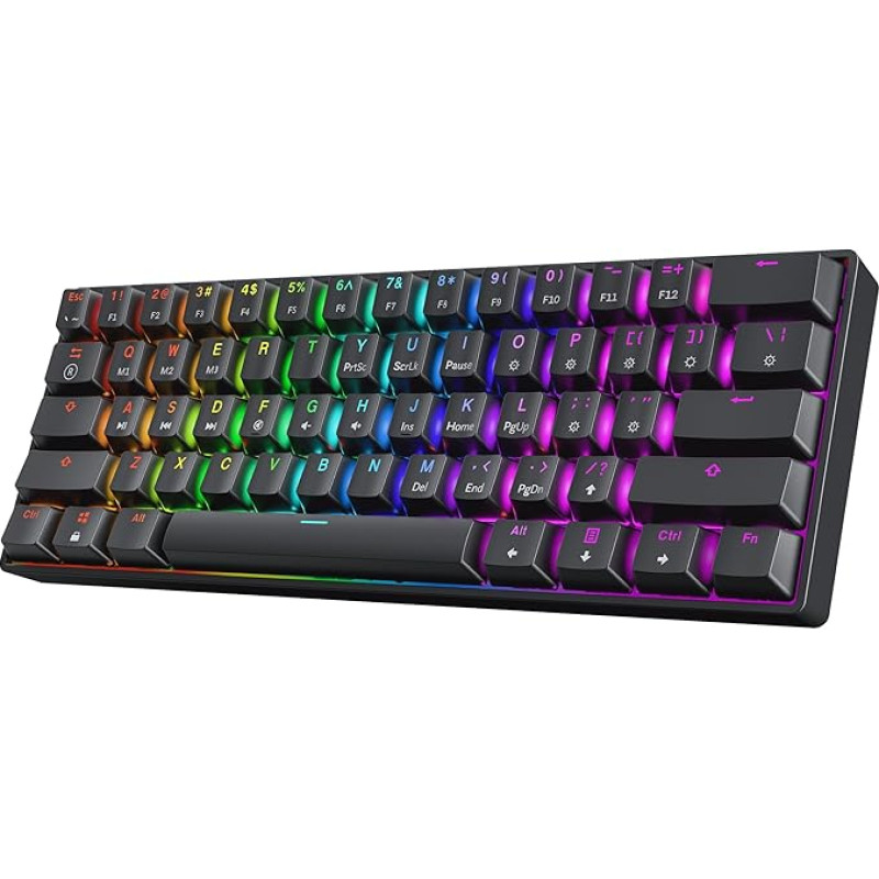 HK GAMING GK61 60% v3 kompaktiška mechaninė žaidimų klaviatūra, 61 klavišas, įvairiaspalvis RGB LED apšvietimas, skirta PC/Mac žaidėjams, ANSI US išdėstymas (juoda, 