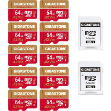 GIGASTONE 64GB Micro SD kortelė, 10 vnt. + SD adapteris, 4K kamera 