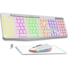 R tipo belaidės pelės klaviatūros klaviatūros rinkinys Tylus neslystantis kilimėlis RGB apšviesta optinė LED pelė 1600 DPI įkraunama, skirta 