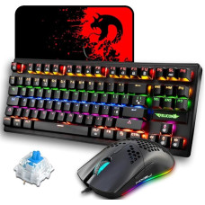 K2 Wired Gaming Keyboard Mouse Combo TKL 80% UK Layout Illuminated Clicky Blue Switch Mechanical Keyboard + 6400DPI Ultralight Honeycomb PC Gaming Mice + Mouse Pad for Win/Mac